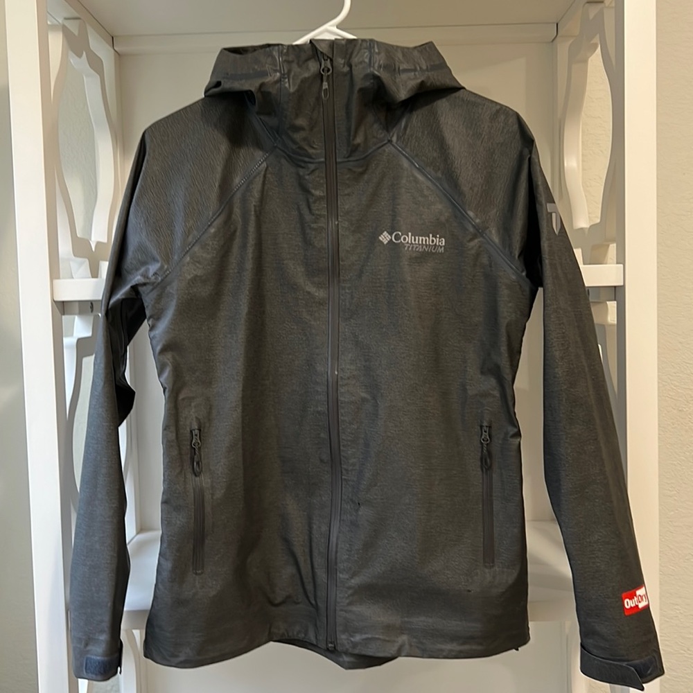 Columbia Titanium Outdry Ex Reign Hooded Waterproof Charcoal Jacket Women Size M